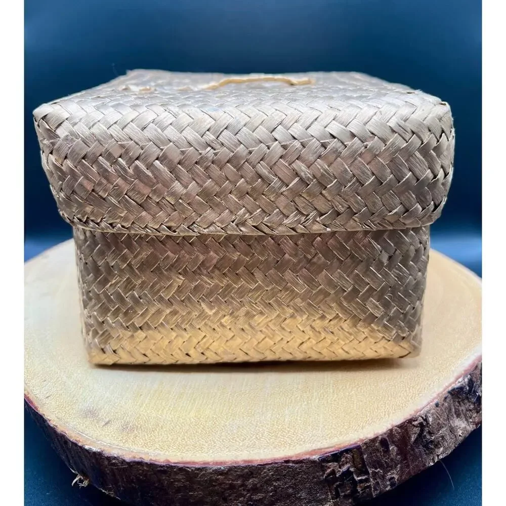 Handwoven Gold Bamboo Keepsake Box